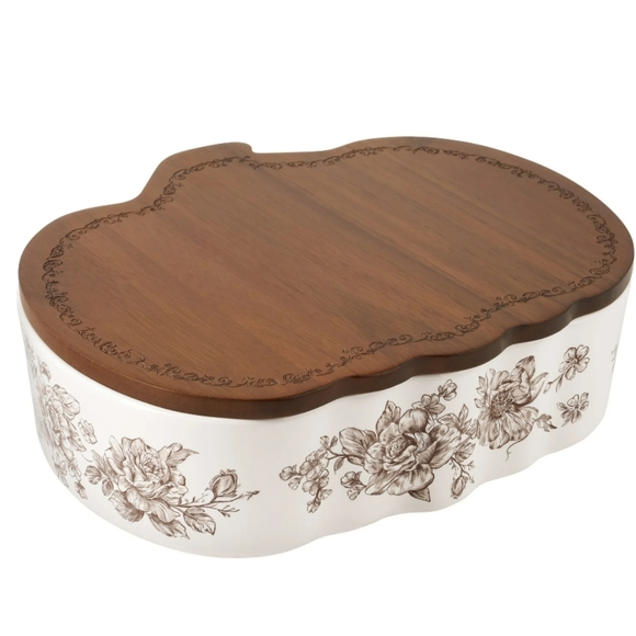 💕 2025 The Pioneer Woman Agatha Brown Pumpkin Baker with Acacia Wood Lid - Picture 1 of 6